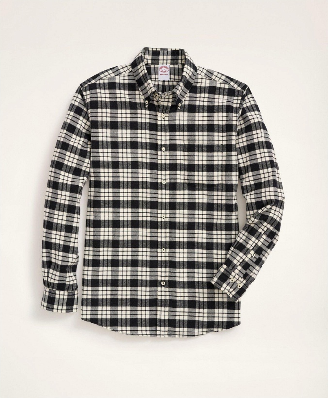 Photo: Brooks Brothers Men's Madison Relaxed-Fit Portuguese Flannel Shirt | White/Black