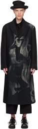 Yohji Yamamoto Black Printed Coat