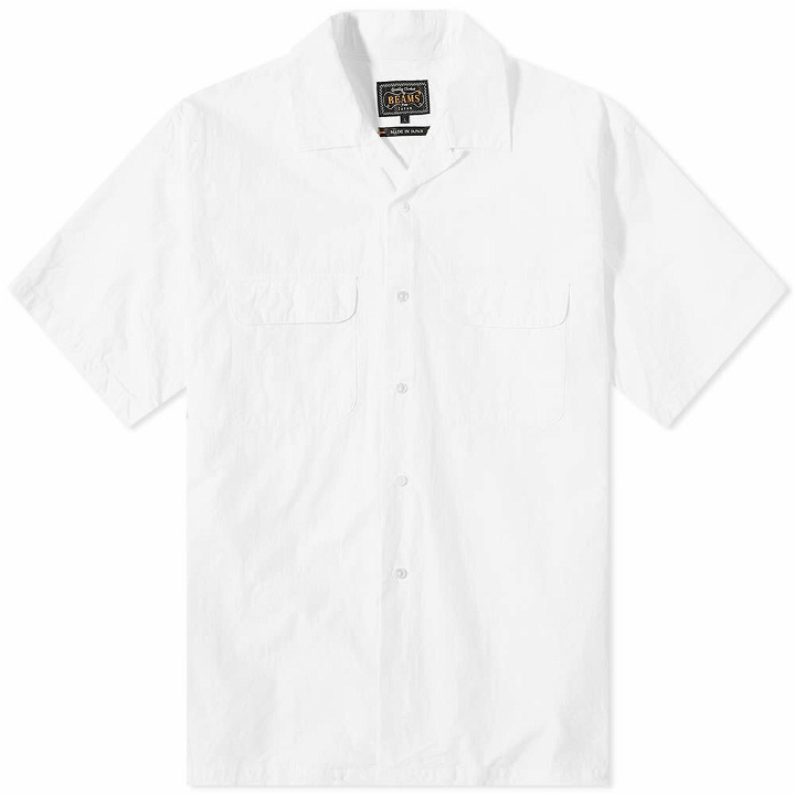 Photo: Beams Plus Men's Short Sleeve Open Collar Linen Shirt in White