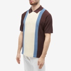 Beams Plus Men's Stripe Knitted Polo Shirt in Brown