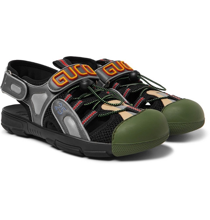 Photo: Gucci - Logo-Detailed Rubber, Leather and Mesh Sandals - Black