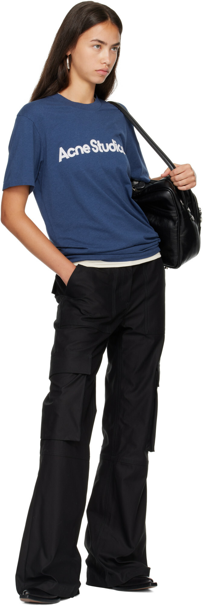 Acne Studios Black Cotton Satin Cargo Trousers