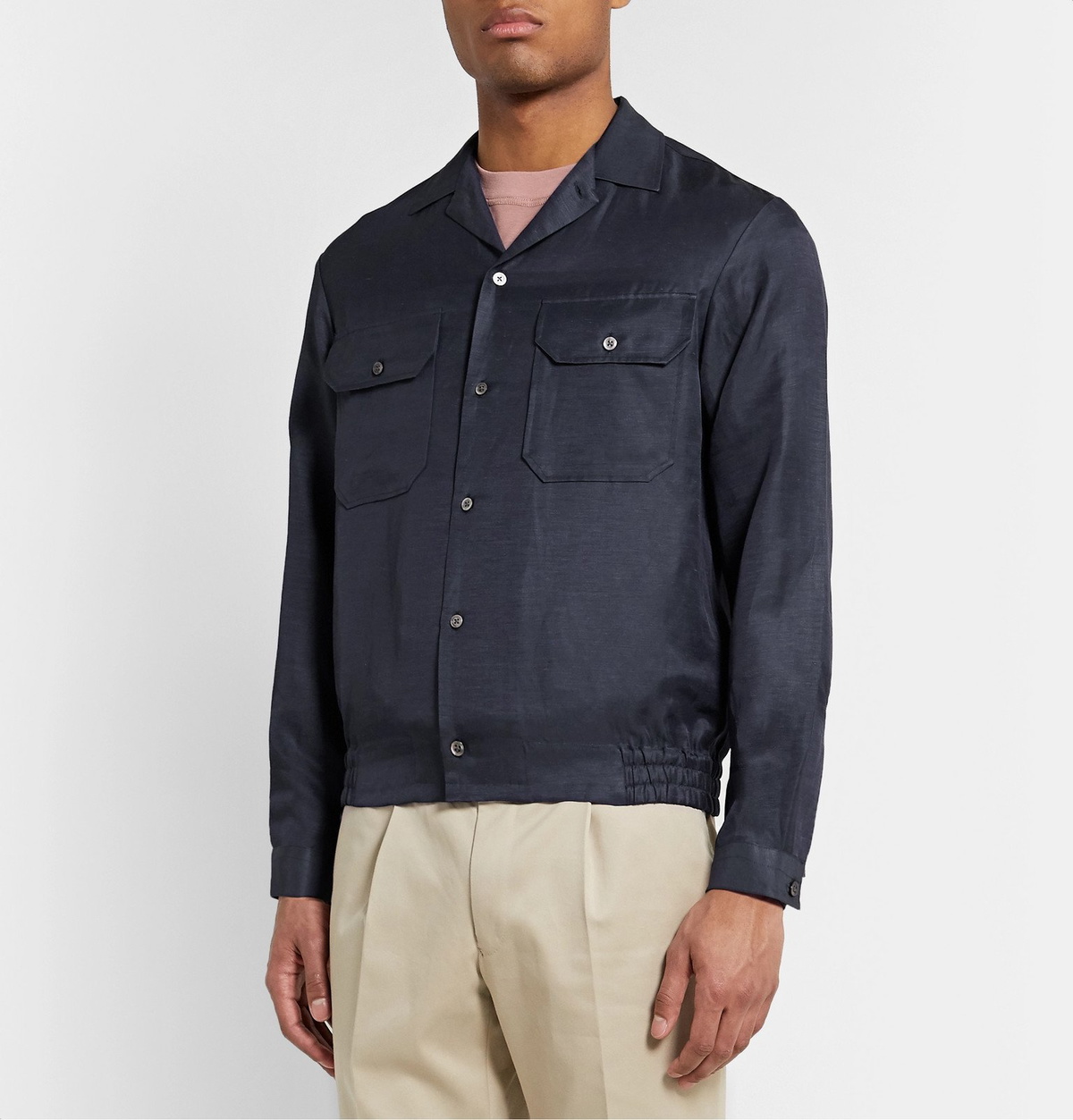 Camoshita - Camp-Collar Linen-Blend Overshirt - Blue