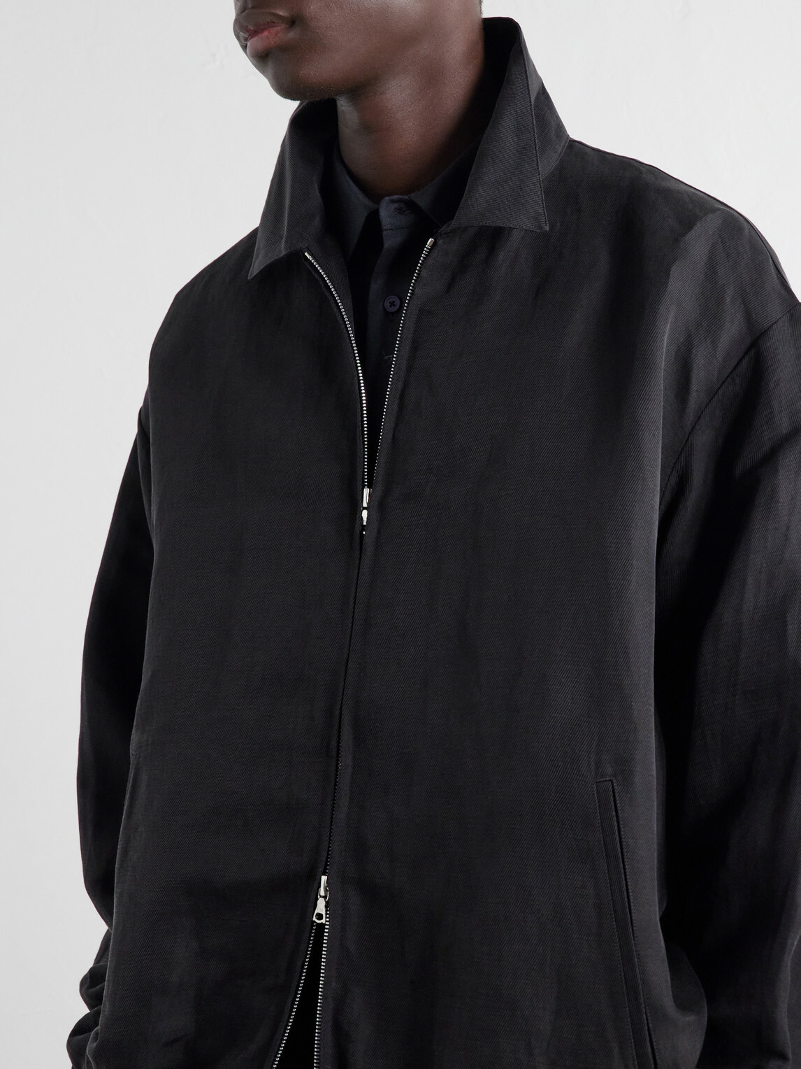 ssstein - Linen and Silk-Blend Satin Blouson Jacket - Black