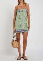 Free People Bali Floral-embroidered Woven Mini Dress Light Green