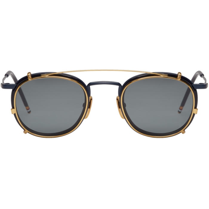 Photo: Thom Browne Navy and Gold Clip-On Sunglasses