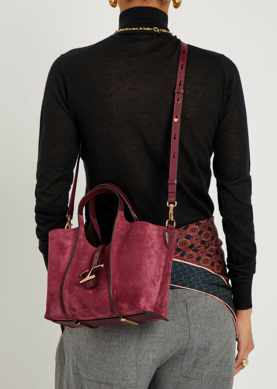 Tods T-plaque Suede Mini top Handle bag - Burgundy - One Size