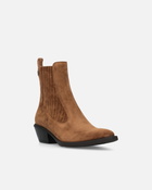 Pinko Cowboy Ankle Boots In Suede Laminated Gold
