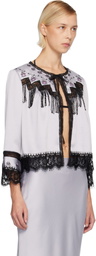 Anna Sui Silver Boudoir Satin Beaded Fringe Bed Cardigan