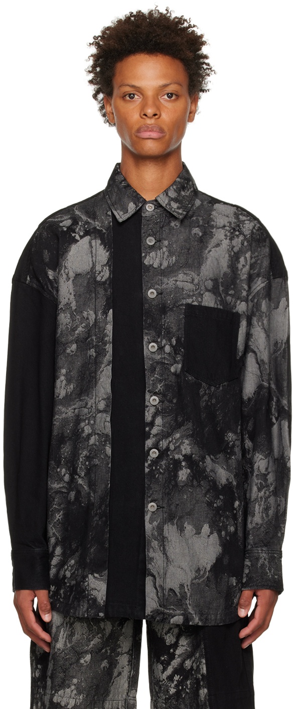 Feng Chen Wang Gray & Black Washed Denim Jacket Feng Chen Wang