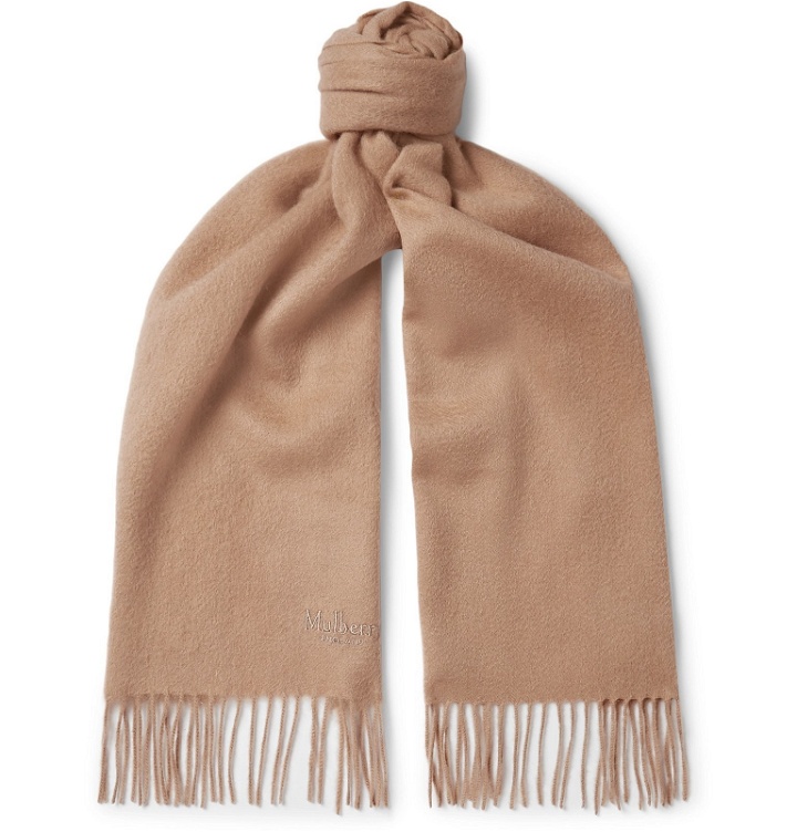 Photo: Mulberry - Fringed Logo-Embroidered Wool Scarf - Brown