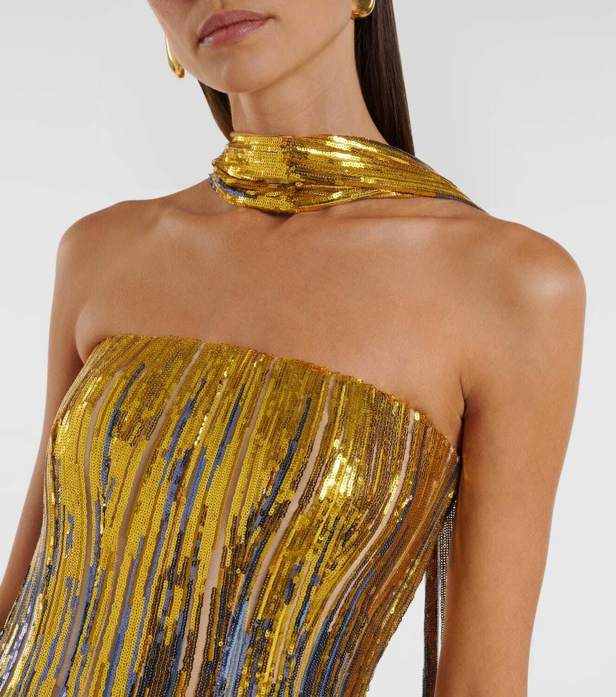 Elie Saab Sequined scarf-detail strapless gown