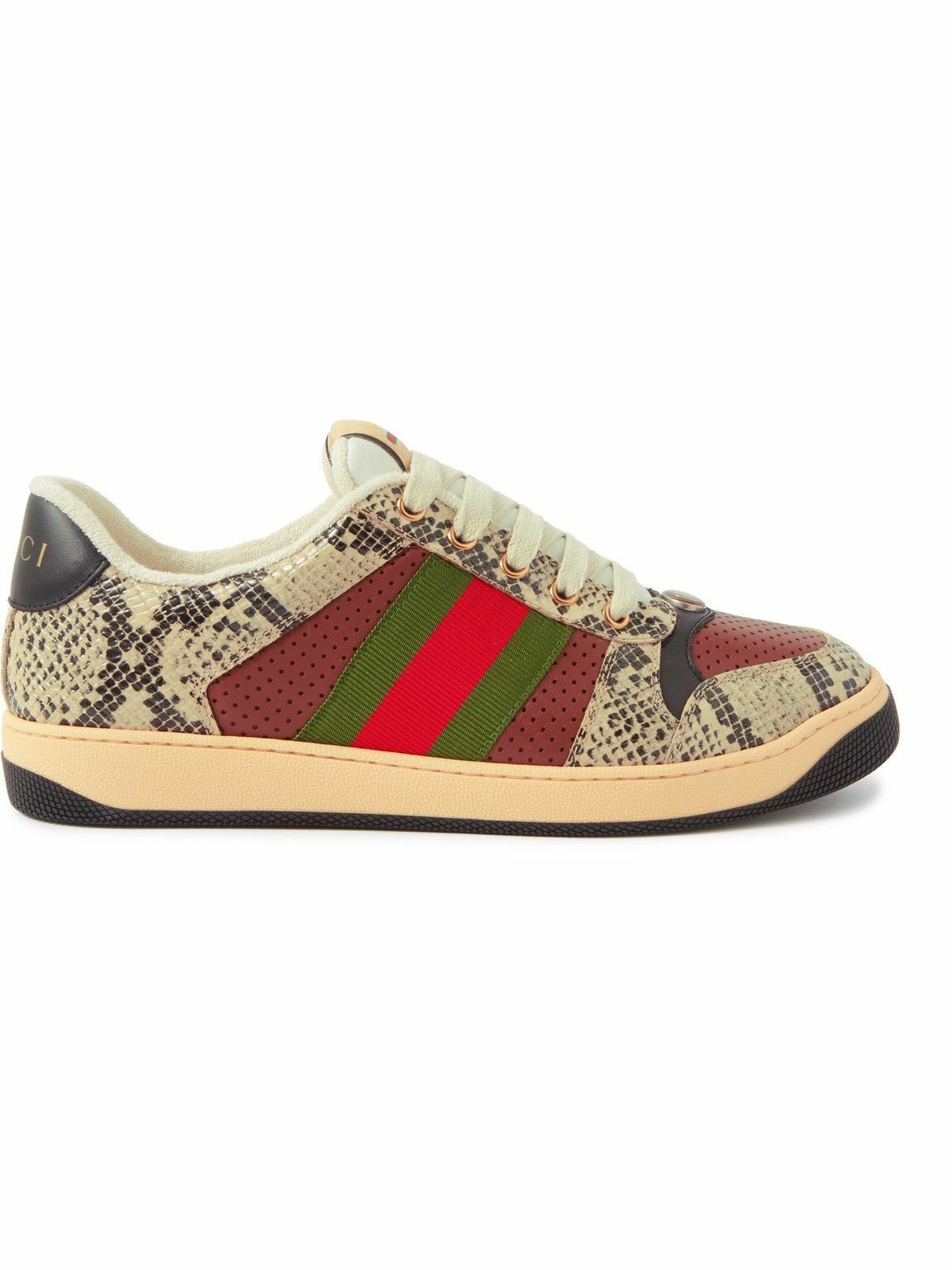 GUCCI - Screener Webbing-Trimmed Snake-Effect and Perforated Leather ...