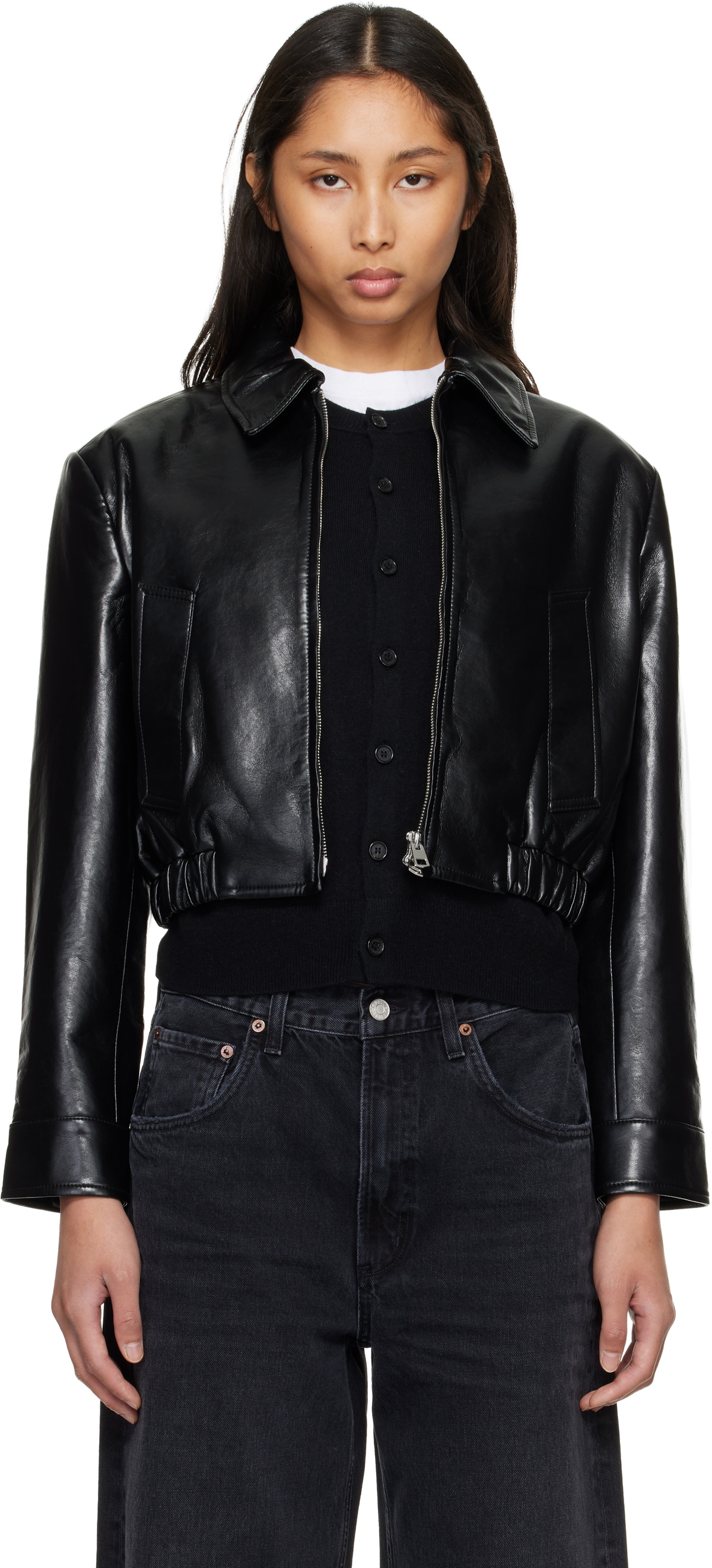 AGOLDE Black Nahla Cropped Recycled Leather Jacket