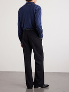 TOM FORD - Piped Silk and Cotton-Blend Piqué Polo Shirt - Blue