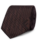 Fendi - 8cm Logo-Jacquard Silk Tie - Brown