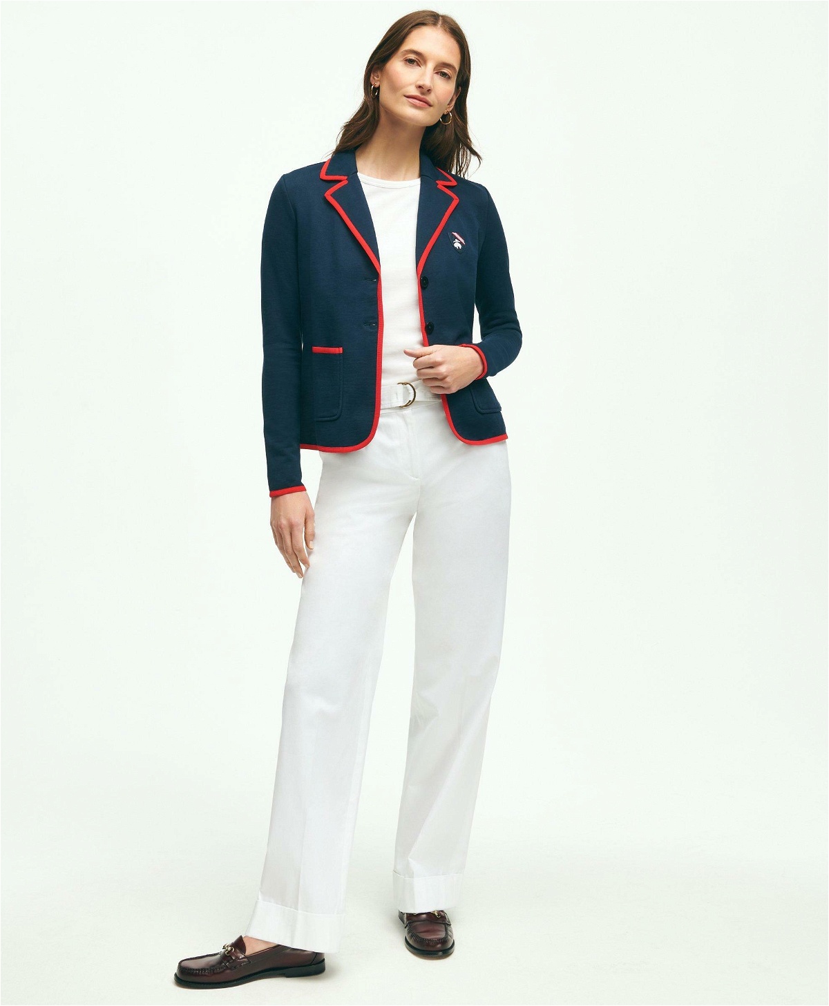 Photo: Brooks Brothers Women's Cotton French Terry Tipped Blazer | Navy