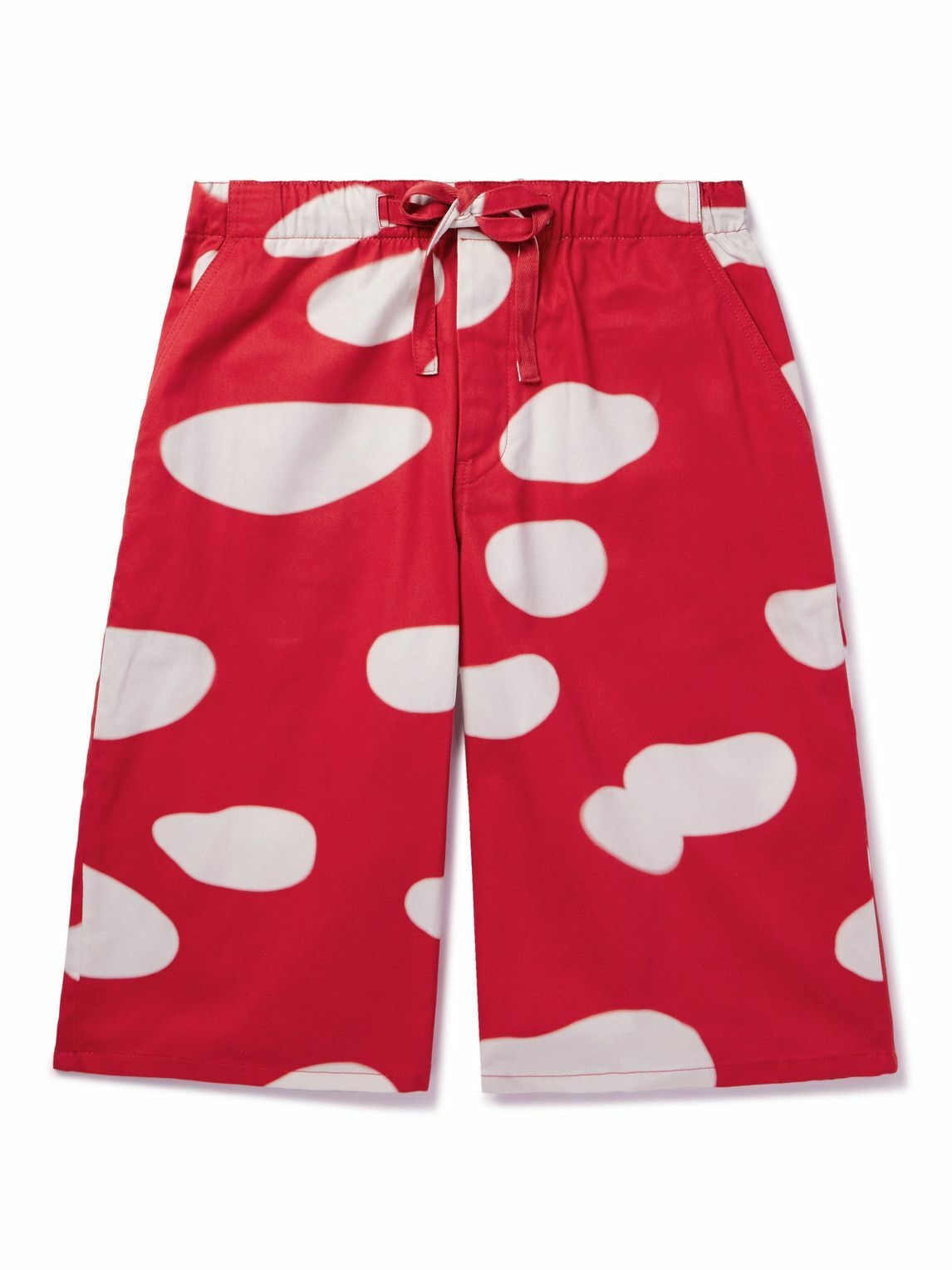 Photo: Loewe - Wide-Leg Printed Cotton-Twill Shorts - Red