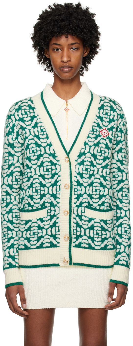 Casablanca Green & White Jacquard カーディガン Casablanca Green & Off-White Monogram Cardigan Casablanca