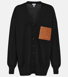 Loewe Anagram leather-trimmed wool cardigan