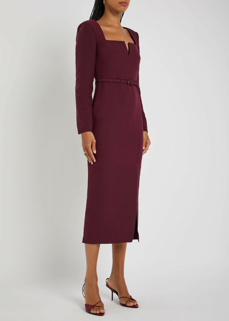 Roland Mouret Cutout Wool and Silk-blend Midi Dress Burgundy