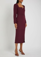 Roland Mouret Cutout Wool and Silk-blend Midi Dress Burgundy