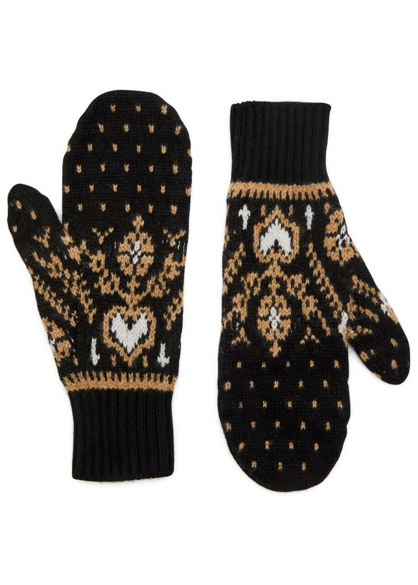 Photo: Khaite Christel Fair Isle Cashmere Mittens - Black - One Size