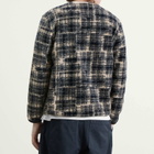 Universal Works Men's Patch Check Fleece Cardigan in Navy