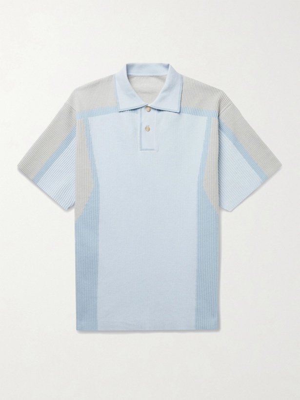 Photo: JACQUEMUS - Colour-Block Ribbed Cotton-Blend Polo Shirt - Blue