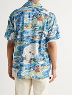 GO BAREFOOT - Land of Aloha Camp-Collar Printed Cotton Shirt - Blue - S