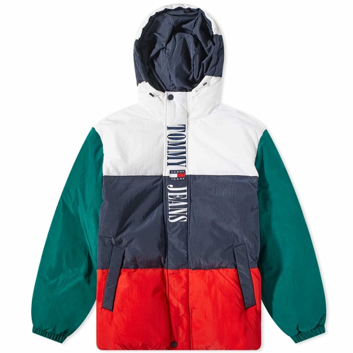 Photo: Tommy Jeans Men's Archive Colour Block Puffer Jacket in White