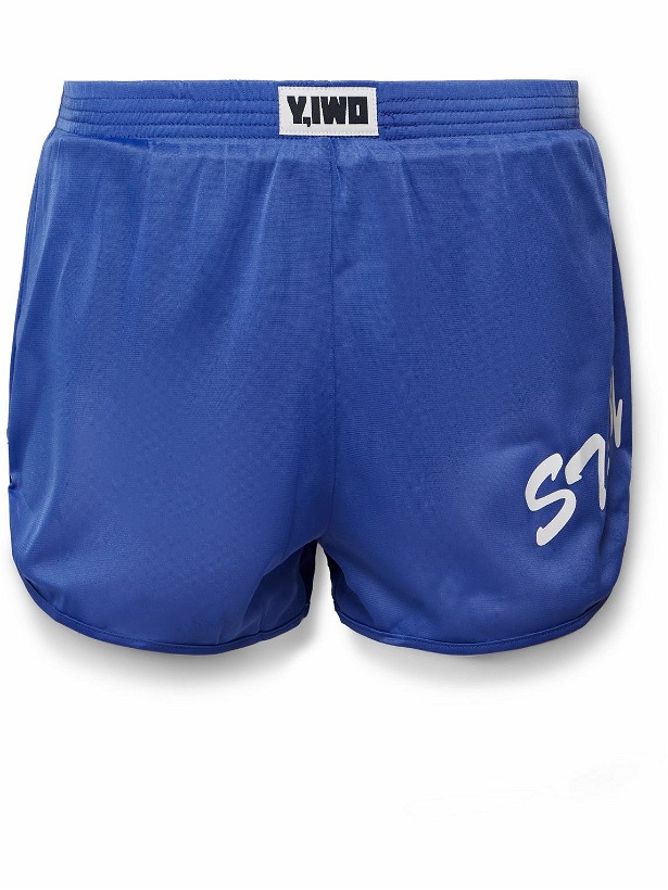 Photo: Y,IWO - Quad Slim-Fit Printed Jersey Shorts - Blue