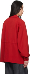AURALEE Red Wool Max Canvas High Neck Zip Jacket