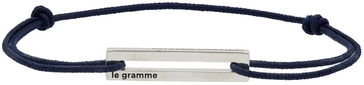 Photo: Le Gramme Navy & Silver 'Le 1.7 Grammes' Punched Cord Bracelet