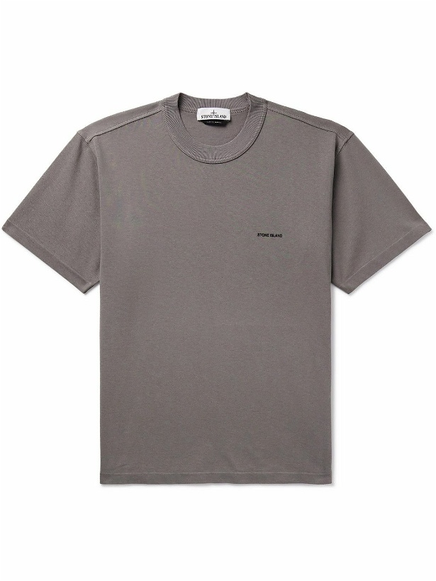 Photo: Stone Island - Logo-Embroidered Garment-Dyed Cotton-Jersey T-Shirt - Gray