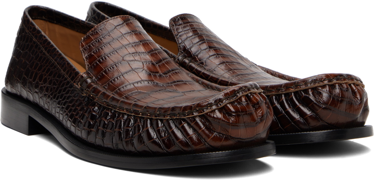 Dries Van Noten Brown Embossed Leather Loafers