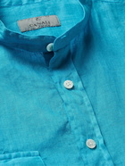 Canali - Grandad-Collar Tie-Dyed Linen Shirt - Blue