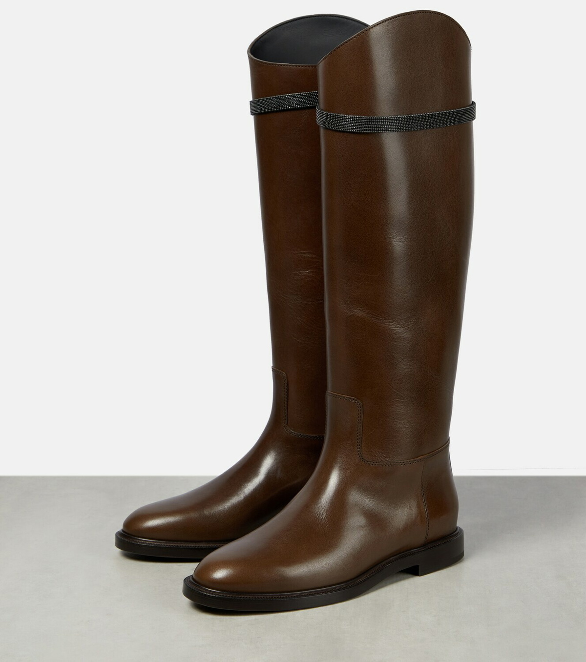 Brunello Cucinelli Embellished knee-high leather boots Brunello