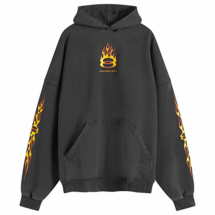 Photo: Balenciaga Men's Oversized Flame Hoody in Washed Out Black
