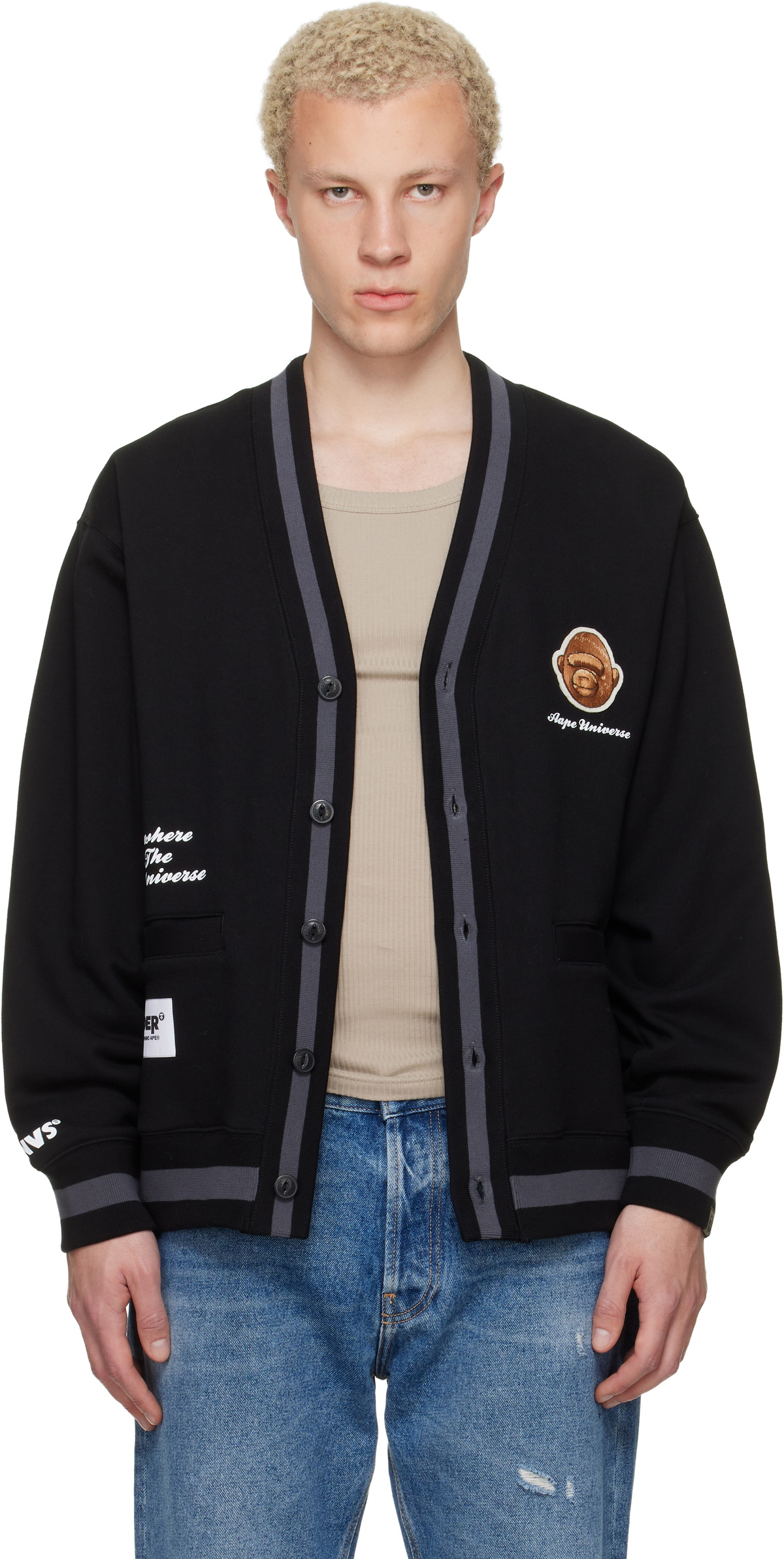 AAPE by A Bathing Ape Black 'AAPER' Button Down Cardigan