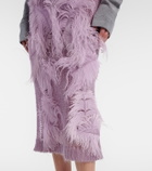 The Attico Feather-trimmed knitted midi skirt