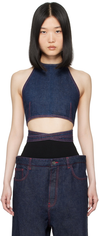 Photo: ALAÏA Blue Cross Over Denim Tank Top