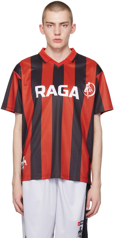 Photo: Raga Malak SSENSE Exclusive Red & Black Raga United T-Shirt