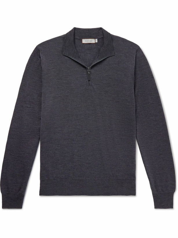 Photo: Canali - Slim-Fit Wool Half-Zip Sweater - Gray