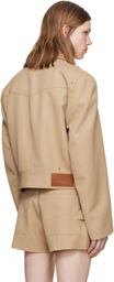 LGN Louis Gabriel Nouchi Beige Shoulder Padding Wool Zipped Jacket