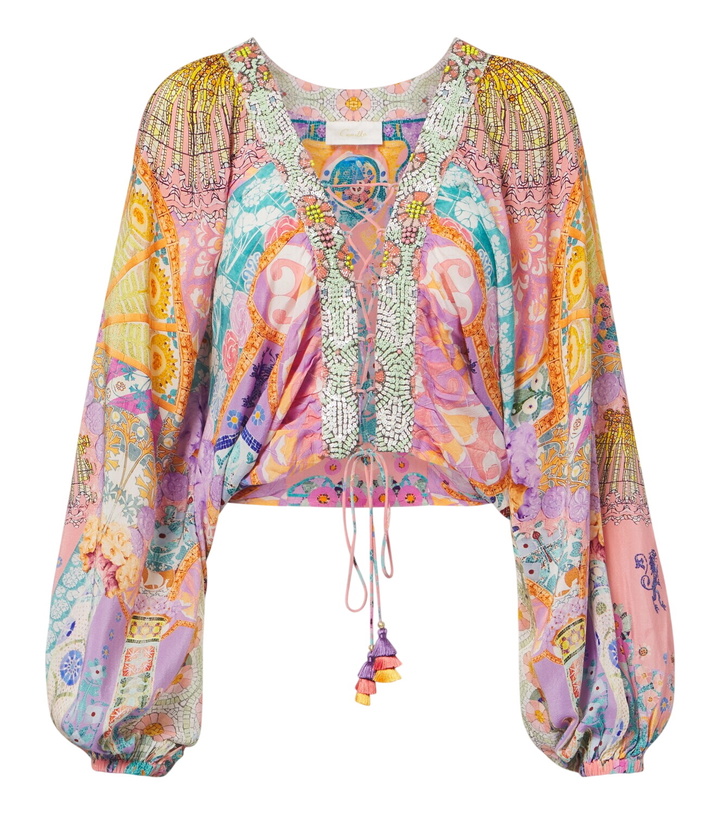 Photo: Camilla Embellished lace-up silk blouse