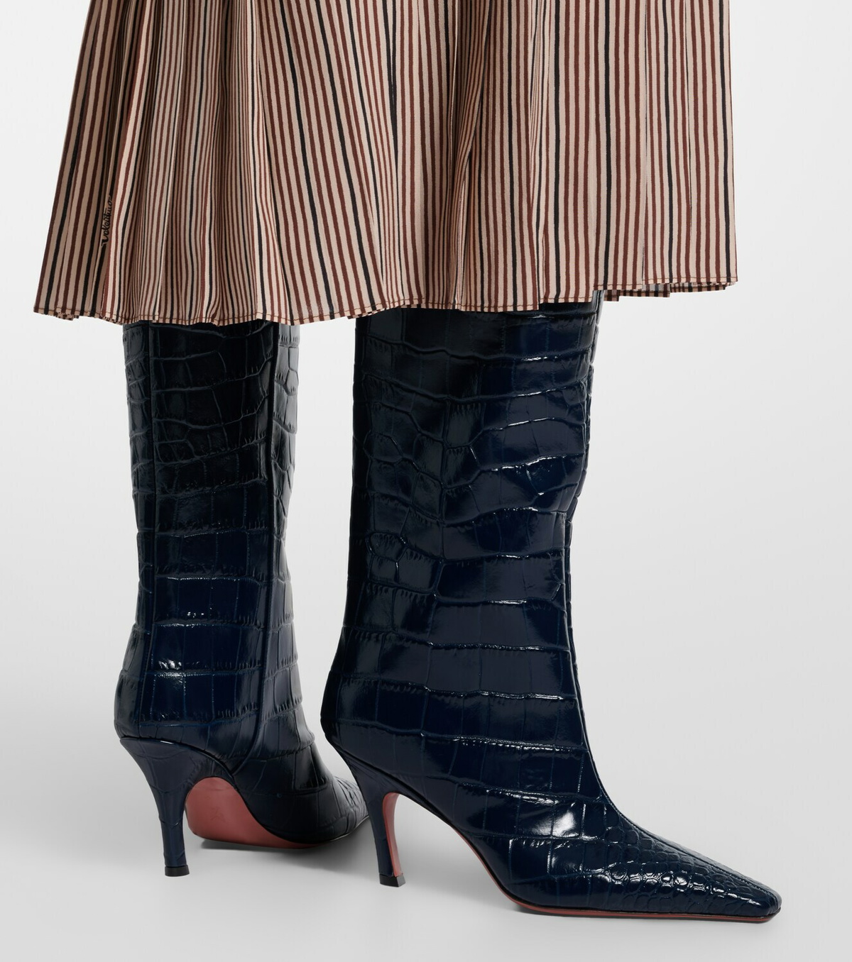 Amina Muaddi Mona croc-effect leather knee-high boots