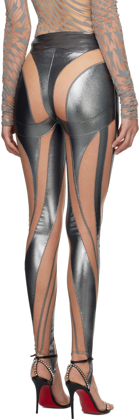 Mugler Silver Sheer Spiral Leggings