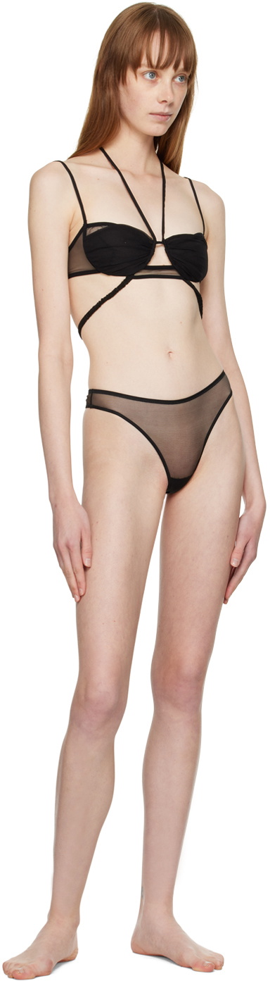Nensi Dojaka Black Draped Double Bra