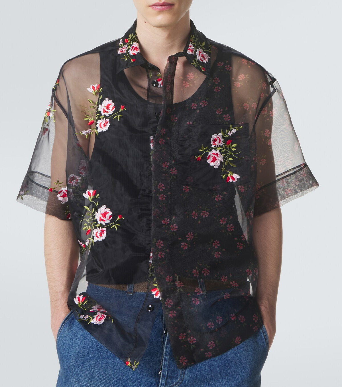 Simone Rocha Floral sheer organza shirt